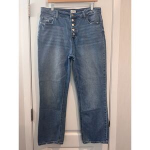 Wonderly Women's Cropped Straight Stretch Jeans Button Fly Distressed Size 14